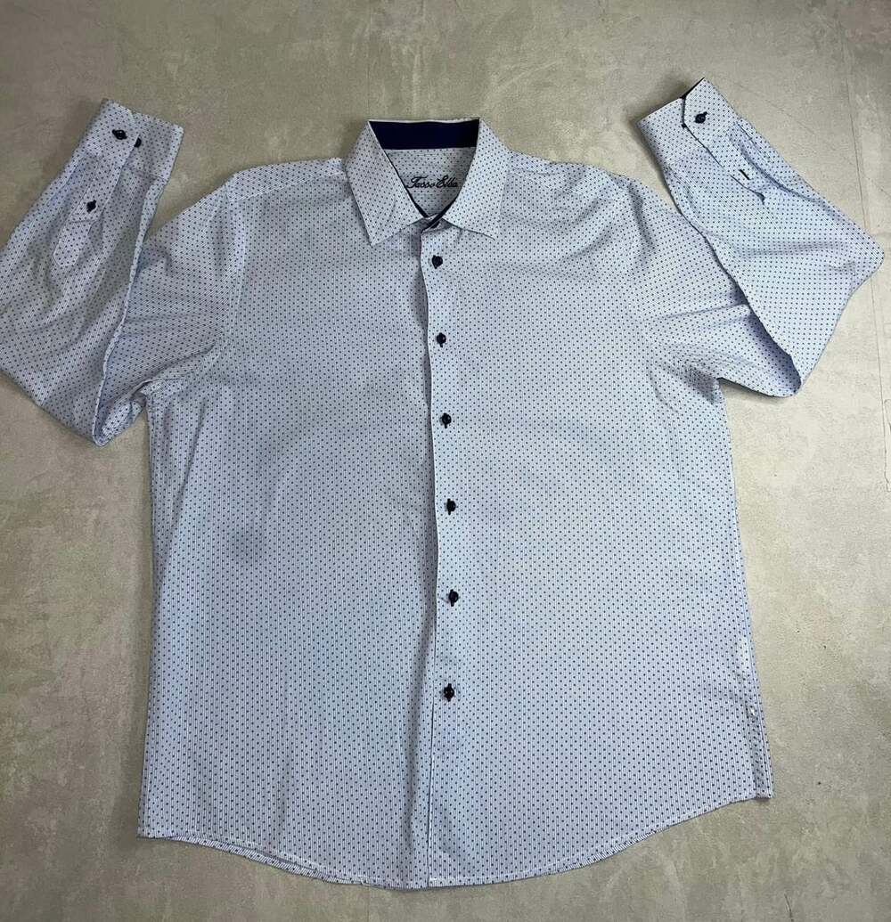 Tasso Elba Long-Sleeve Button-Up Shirt Size L Blue White Geometric Dot